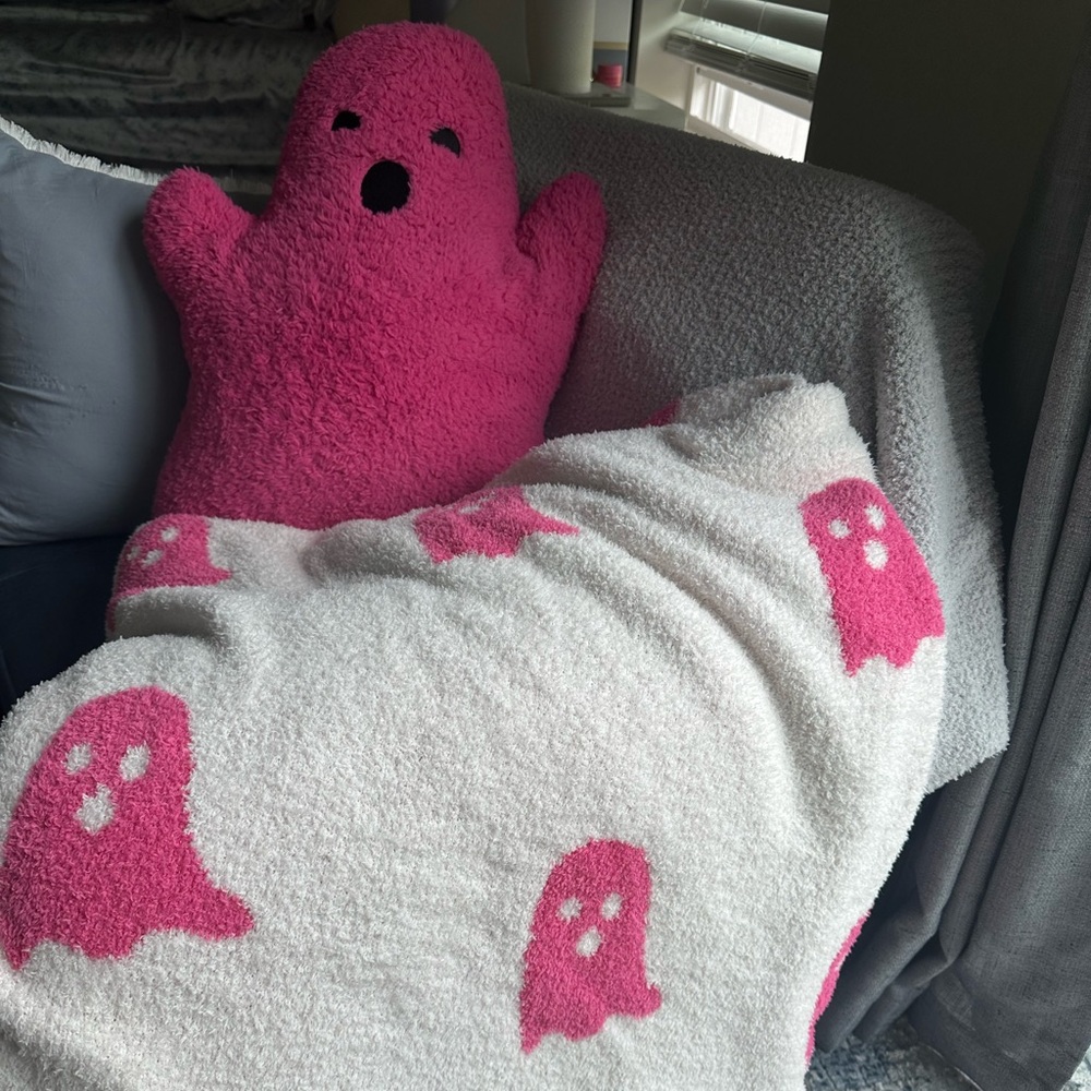 cupcakes & cashmere Pink and White Ghost Blanket